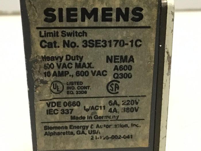 Used SIEMENS Limit Switch 3SE3 170-1C #121125