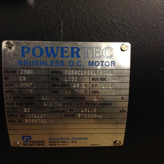 Used POWERTEC 25 HP Brushless DC Motor F256C1W0N109011 Used