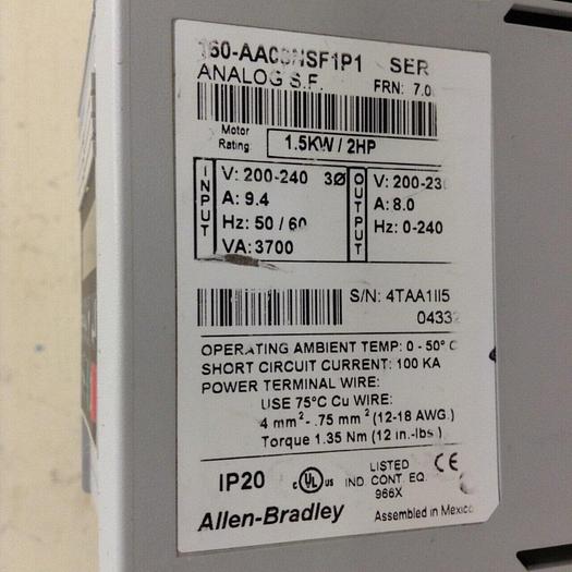 Used ALLEN BRADLEY Variable Speed Motor Drive 160-AACSNSF1P1 #71781