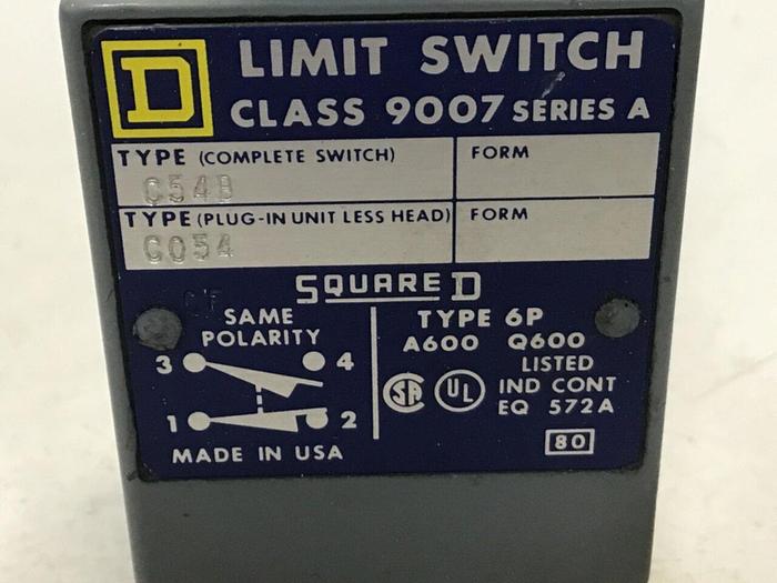 Used SQUARE D Limit Switch 9007-C54B #121687