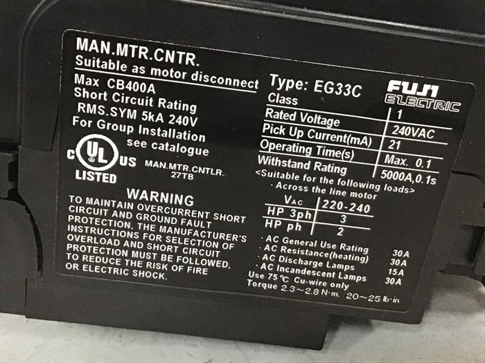 Used FUJI ELECTRIC 30 Amp Circuit Breaker EG33C EB3AEC-030B #125103