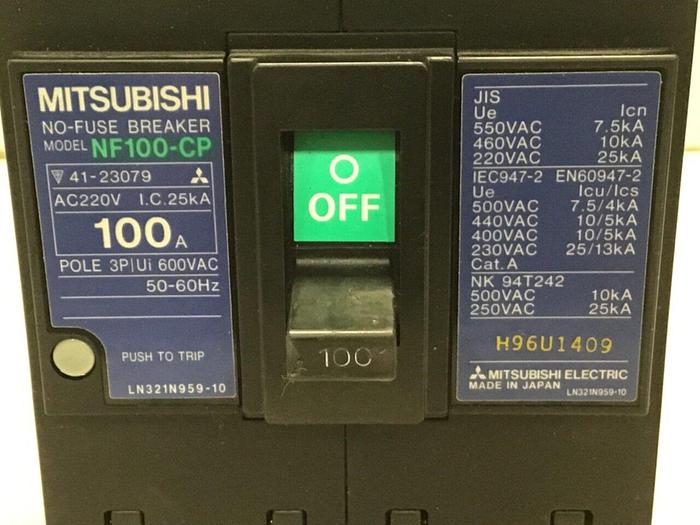 Used MITSUBISHI 100 Amp Circuit Breaker NF100-CP-100 #125102