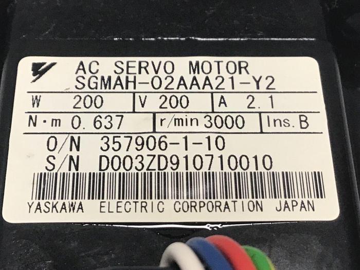 Used YASKAWA Servo Motor SGMAH-02AAA21-Y2 #127908