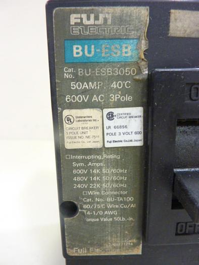 Used FUJI ELECTRIC 50 Amp Circuit Breaker BU-ESB3050 #43846