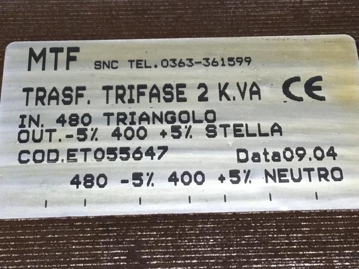 Used MTF 2 kVA Trifase Transformer SNC TEL 0363-361599 #109665
