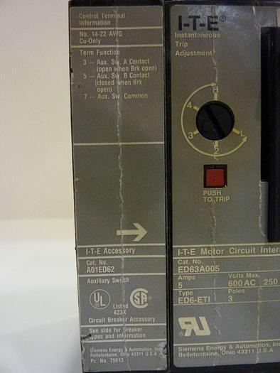 Used SIEMENS 5 Amp Circuit Breaker ED63A005 #42331