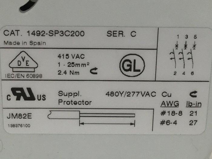 Used ALLEN BRADLEY 20 Amp Circuit Breaker 1492-SP3C200 SER C #103977
