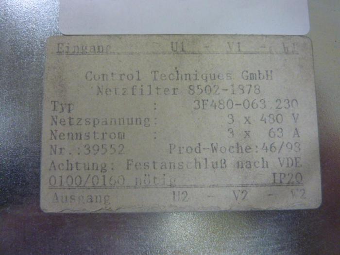 Used CONTROL TECHNIQUES NetzFilter 3F480-630 230 #60828