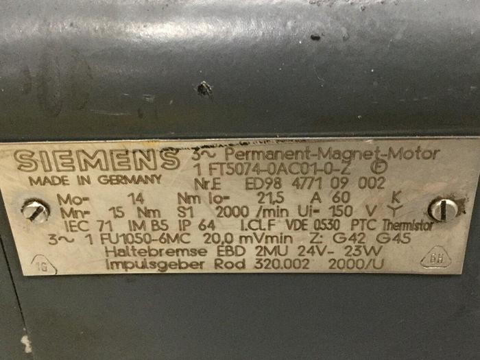 Used SIEMENS Permanent Magnet Motor 1FT5074-0AC01-0-Z Used