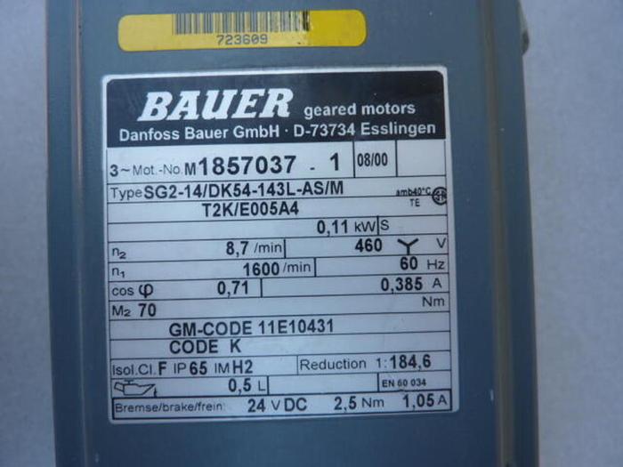 Used BAUER 1/8 HP Motor SG2-14/DK54-143L-AS/M USED
