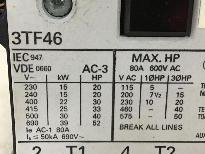Used SIEMENS Contactor 3TF4611-OAK6 #126094