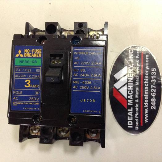 Used MITSUBISHI 3 Amp Circuit Breaker NF30-CB-3 #73059