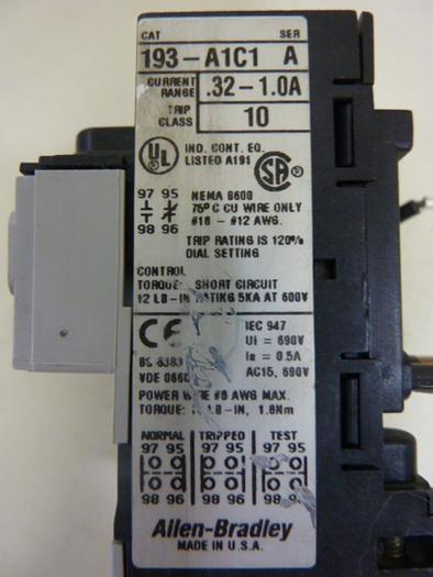 Used ALLEN BRADLEY Overload Relay 193-A1C1 SER A #50749