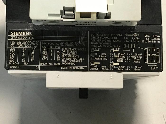 Used SIEMENS Contactor 3TF4422-0A #114343