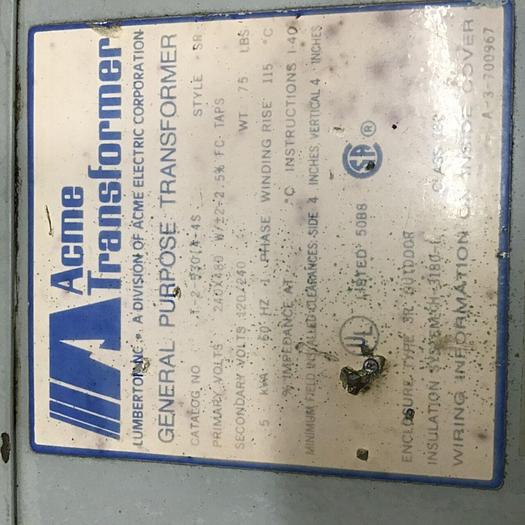 Used ACME TRANSFORMER 5 kVA Transformer T-2-53014-4S #138973