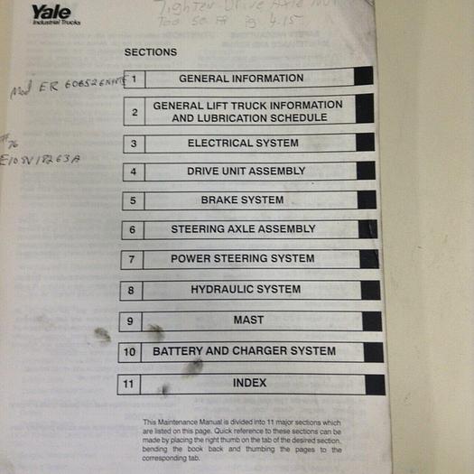 Used YALE Service Maintenance Manual 524139040 #70886
