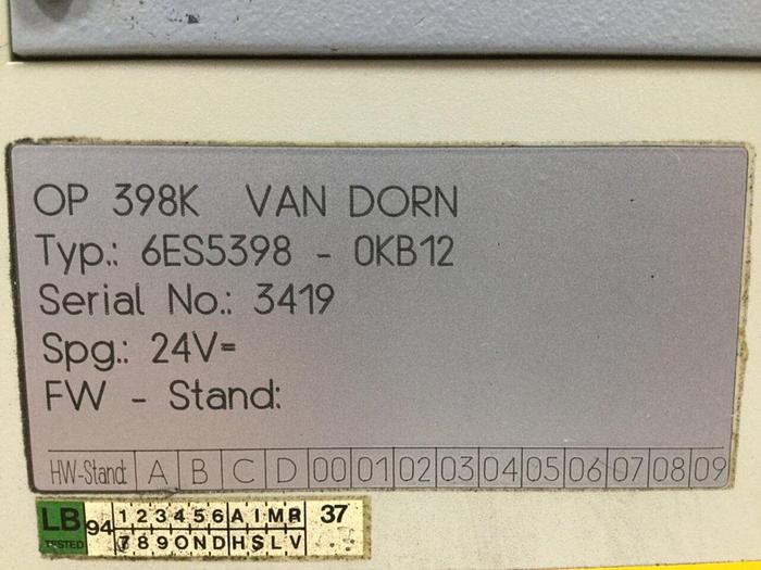 Used VAN DORN OP 398K Pathfinder Control 6ES5 398-OKB12 Used