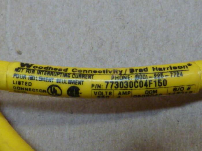Used BRAD HARRISON / WOODHEAD Cable 773030C04F150 #29791