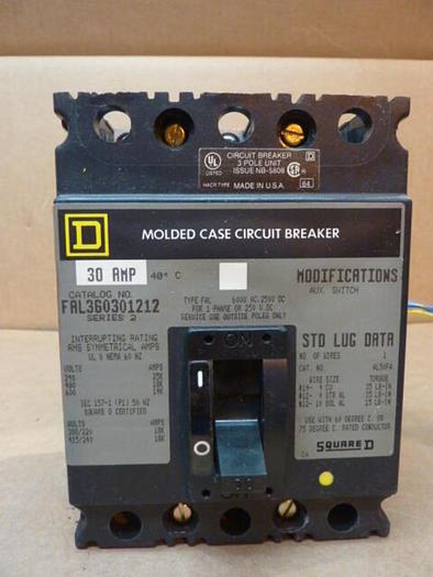 Used SQUARE D 30 Amp Circuit Breaker FAL360301212 USED