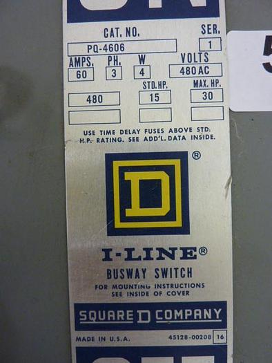 Used SQUARE D 60 Amp Busway Disconnect Switch PQ-4606 USED