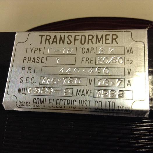 Used GOMI ELECTRIC 2 kVA Transformer T-1B 2KVA #78566