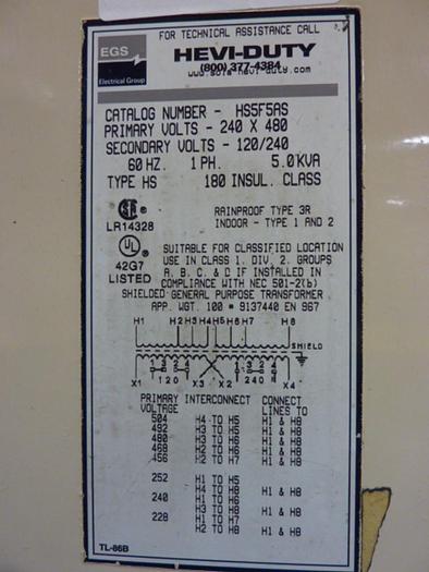 Used EGS 5 kVA Transformer HS5F5AS #58247