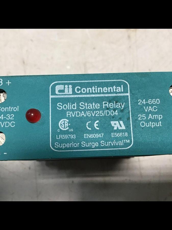 Used CONTINENTAL INDUSTRIES Solid State Relay RVDA/6V25/D04 Used