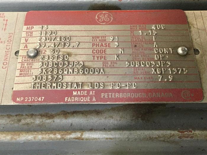 Used GENERAL ELECTRIC 15 HP Motor 5K286QNB6000A Used