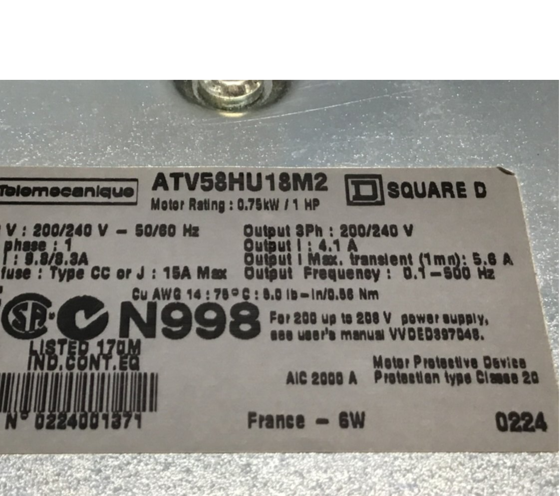 Used TELEMECANIQUE Variable Speed Drive ATV58HU18M2 USED
