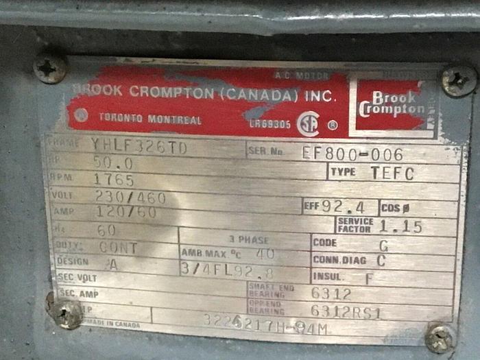 Used BROOK CROMPTON 50 HP Motor IP 3224217H-94M Used