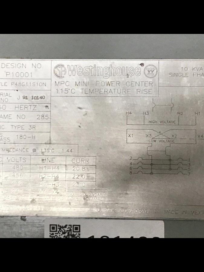Used WESTINGHOUSE 10 KVA Transformer P48G11S10N #121432