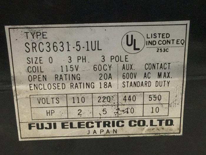 Used FUJI ELECTRIC Contactor SRC3631-5-1UL #109207