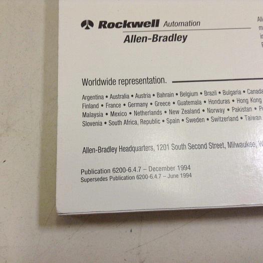 Used ALLEN BRADLEY Programming Manual 6200-6.4.7 #70956