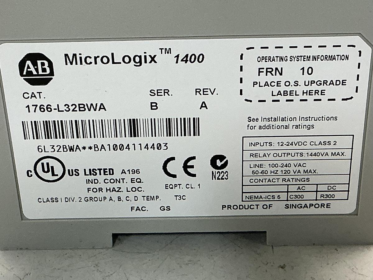 Used ALLEN BRADLEY 1766-L32BWA SER B
