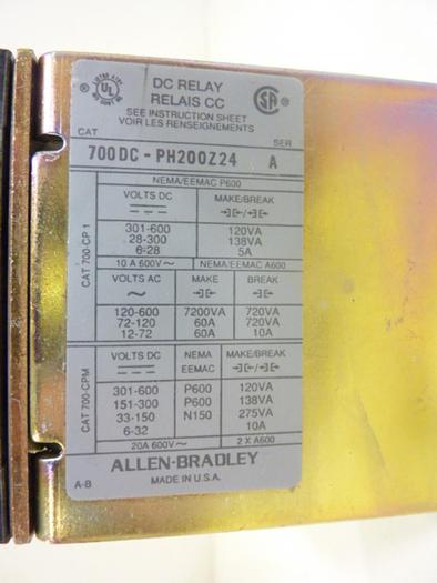 Used ALLEN BRADLEY DC Relay 700DC-PH200Z24 SER A #45846