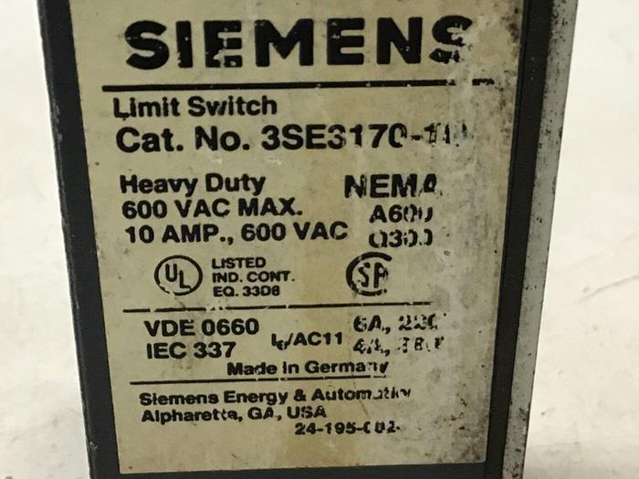 Used SIEMENS Limit Switch 3SE3170-1 #121579