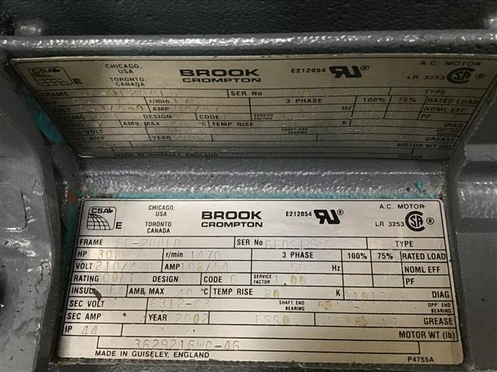 Used BROOK CROMPTON 40 HP Motor WP-200LD Used