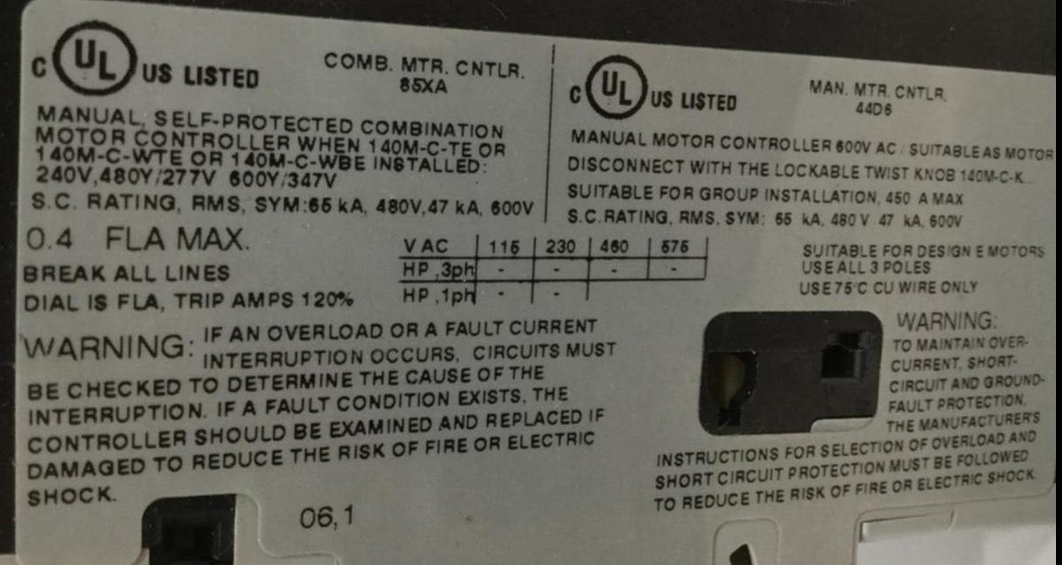 Used ALLEN BRADLEY 0.4 Amp Circuit Breaker 140M-C2E-A40 SER B USED