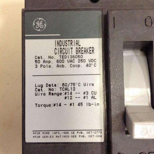 Used GE 50 Amp Circuit Breaker TED136050 #78042