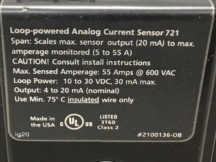 Used HAWKEYE INST INC Analog Current Sensor Z100136-OB #123597