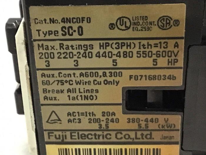 Used FUJI ELECTRIC Contactor SC-0 4NC0F0 #125456