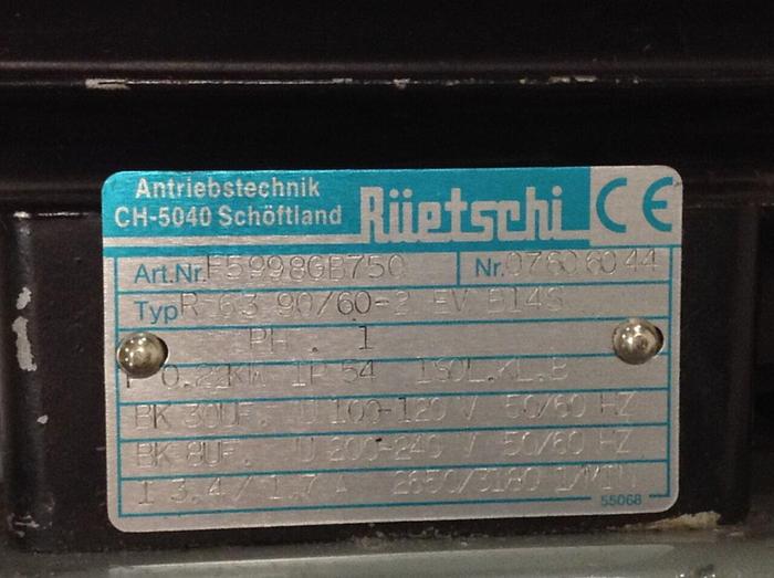 Used RIIETSCHI Single Phase Motor R-63 90/60-2 EV.B145 #89481