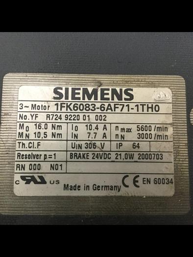 Used SIEMENS Brushless Servo Motor 1FK6083-6AF71-1TH0 WG #114763