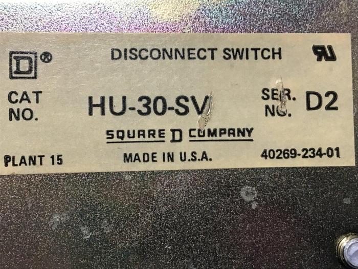 Used SQUARE D Disconnect Switch HU-30-SV Used