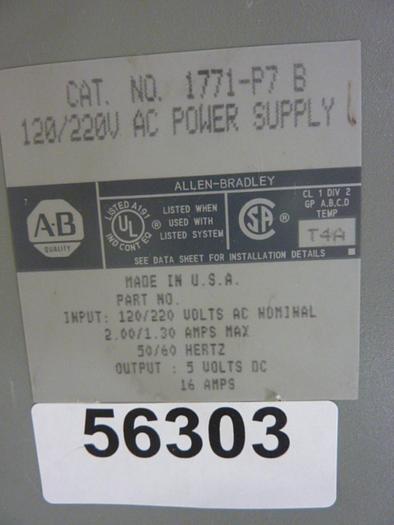 Used ALLEN BRADLEY Power Supply 1771-P7 SER B Used