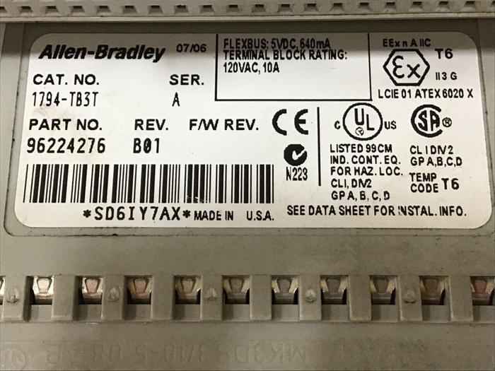 Used ALLEN BRADLEY Flex Terminal Bus 1794-TB3T SER A USED