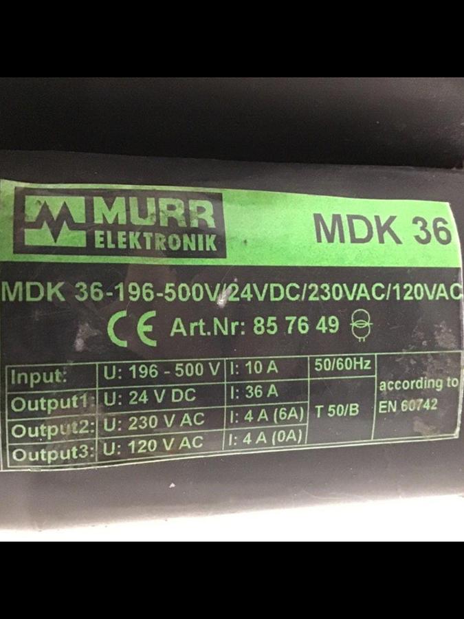 Used MURR ELEKTRONIK Power Supply MDK 36 #130161