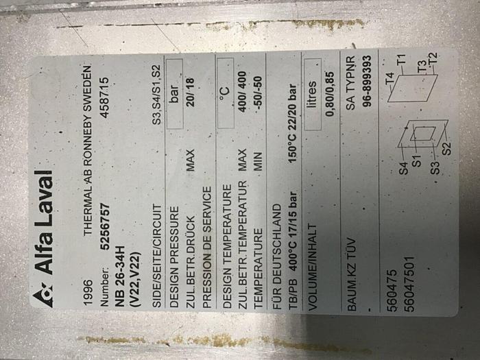 Used ALFA LAVAL Heat Exchanger NB 26-34H #138222