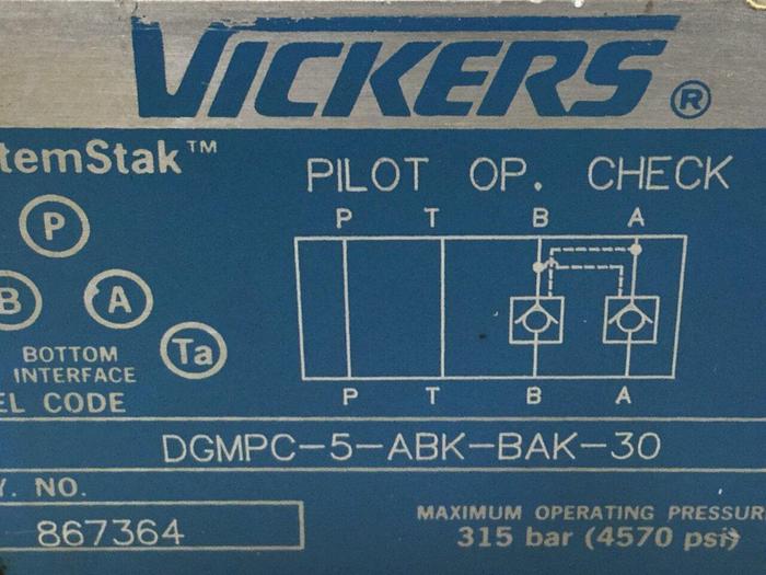 Used VICKERS Pilot Operated Check Valve DGMPC-5-ABK-BAK-30 #106427