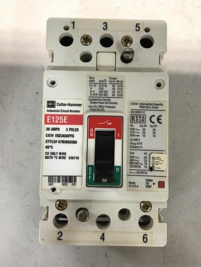 Used CUTLER HAMMER 30 Amp Circuit Breaker EGE3030FFG #135125
